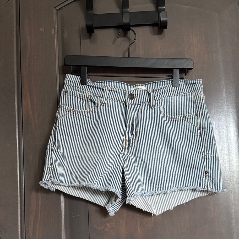 Kensie Blue and White Striped Jean Shorts